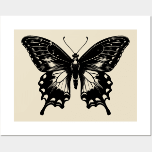 Linocut butterfly in the grunge style, y2k aesthetic Posters and Art